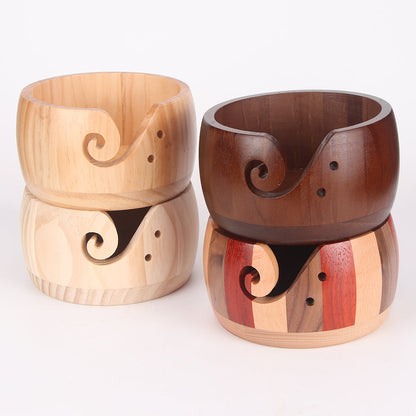 Wooden Yarn Bowl Holder – Round Knitting and Crochet Organizer with Swirl Cutout for Tangle-Free Wool Storage and Craft Projects