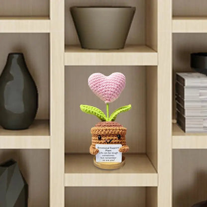 Positive Energy Heart Doll – Handwoven Knitted Flower Plush Ornament with Inspirational Card for Home Decor and Meaningful Gifts