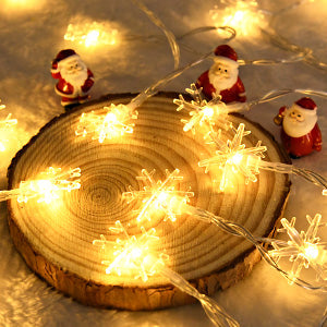 Snowflake LED String Lights – USB or Battery Powered Fairy Garland for Christmas, Weddings and Home Decor