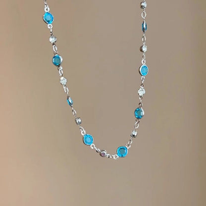 Blue Crystal Butterfly Necklace – Romantic Zircon Clavicle Chain with Elegant Double-Layer Design for Women, Girls, Weddings and Parties