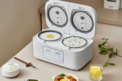 Dual Control 4L Rice Cooker – Double Pot Multifunction Electric Cooker for Simultaneous Cooking and Convenient Family Meals.
