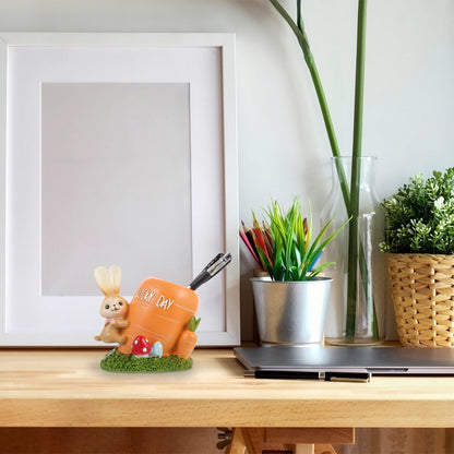 Cute Resin Rabbit Pen Holder – Cartoon Animal Pencil Organizer and Desktop Storage Container for Office, Home and Study Decor