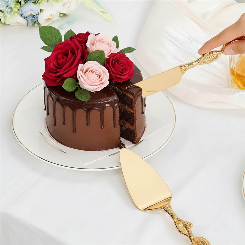 Luxury Wedding Cake Knife Set – Personalized Gold Server and Cutter for Bridal Showers, Anniversaries and Elegant Celebrations