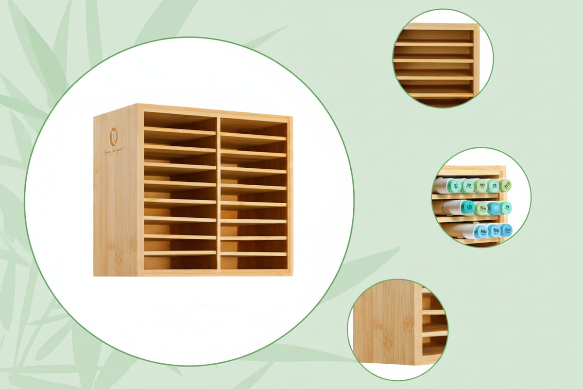 Bamboo Marker Organizer – Wooden Desktop Storage Holder for 126 Markers, Pens, Pencils and Art Brushes, Space-Saving Stationery Organizer
