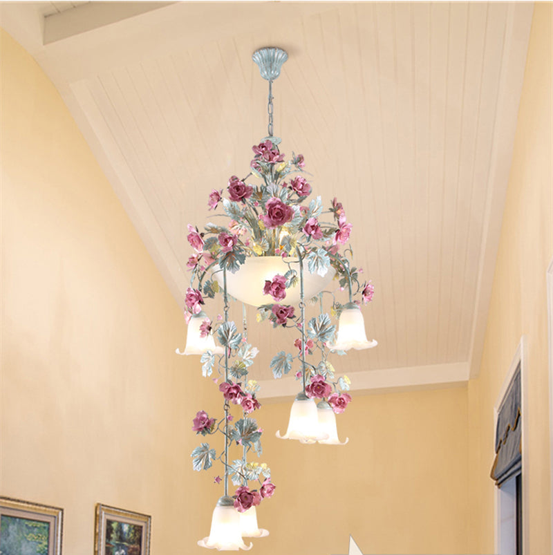 Rose Flower LED Chandelier – Luxury Floral Pendant Light for Hotels, Cafes, Staircases and Elegant Interior Decoration