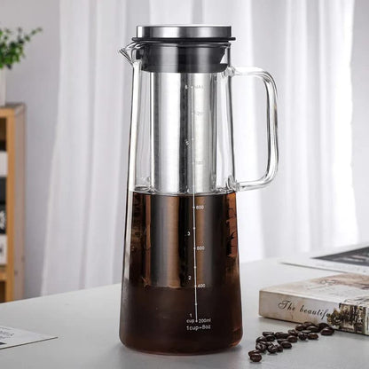 Cold Brew Coffee Maker – 1L Glass Carafe with Stainless Steel Filter for Smooth Iced Coffee, Cold Tea Brewing and Easy Home Serving