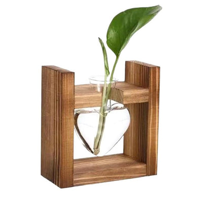 Glass Propagation Station – Tabletop Hydroponic Plant Vase with Wooden Tray for Home, Office and Elegant Botanical Display