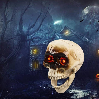 Halloween Animated Skull Decoration – Motion and Sound Detection with Glowing Eyes for Hanging Haunted House Props, Parties and Spooky Home Decor