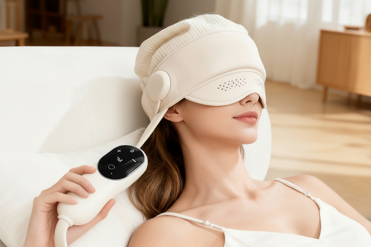 Graphene Heated Head Massager – Air-Pressure Relaxation Device with Eye Hot Compress for Soothing Head Comfort, Stress Relief and Better Bedtime Routine