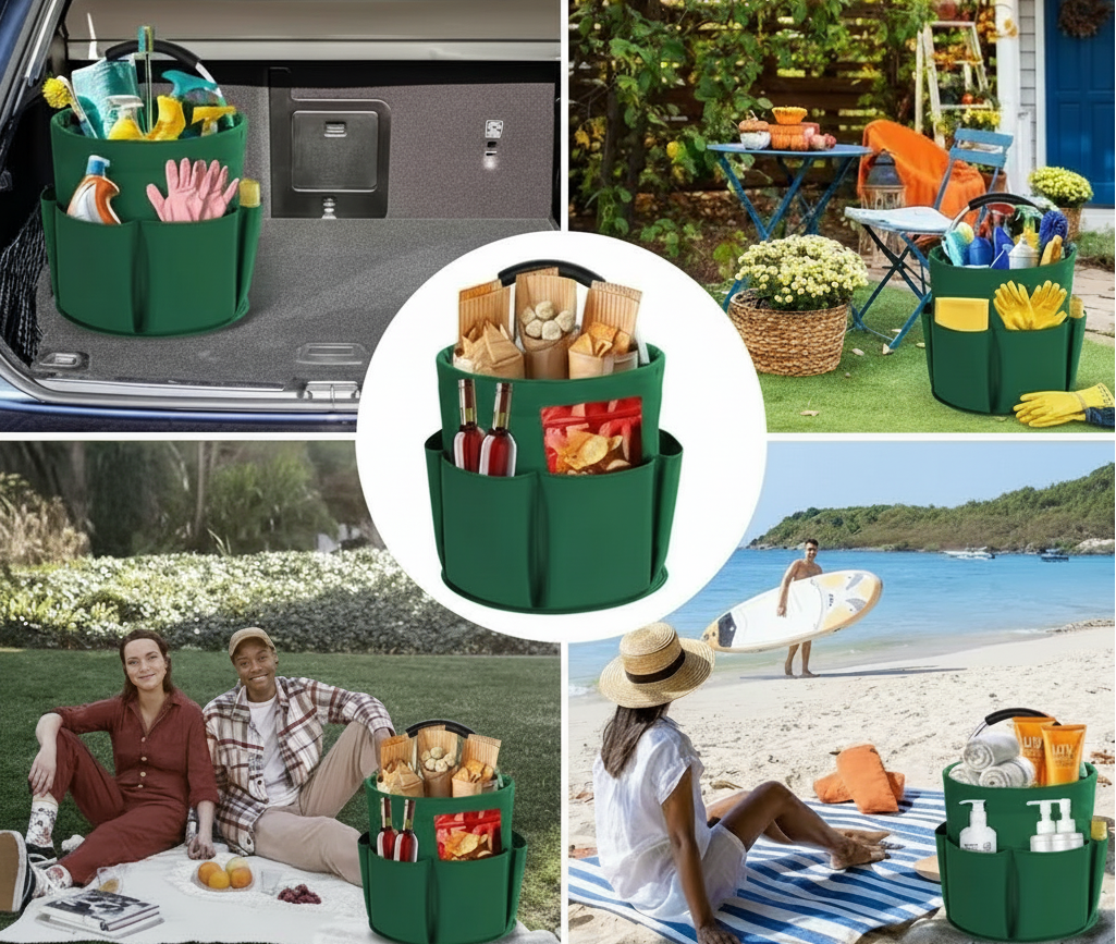Large Capacity Folding Storage Organizer Bag – Utility Tote with Handle for Cleaning Supplies, Tools, Picnics and Daily Organization