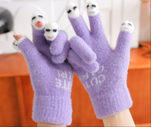 Cute Panda Touchscreen Gloves – Warm Knit Fingerless Winter Gloves for Cycling, Outdoor Activities and Holiday Gift Giving