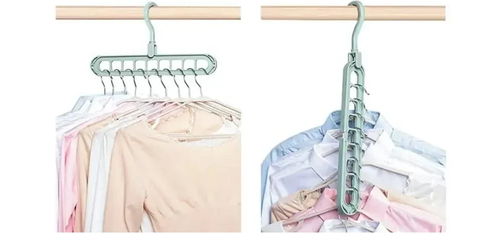 Foldable Rotating Magic Hangers – 9 Hole Closet Organizer Hooks for Space Saving Wardrobe and Clothing Storage Solutions