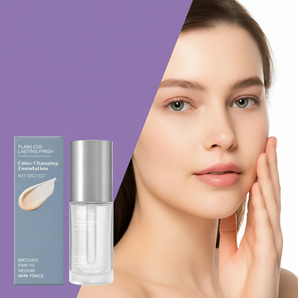Color-Changing Foundation – Full-Coverage Lightweight Face Makeup that Brightens, Conceals Pores and Fine Lines for a Smooth Natural-Looking Everyday Finish