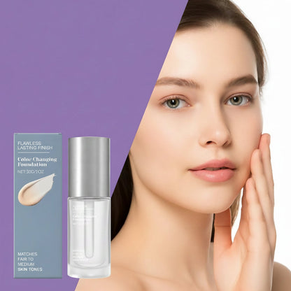 Color-Changing Foundation – Full-Coverage Lightweight Face Makeup that Brightens, Conceals Pores and Fine Lines for a Smooth Natural-Looking Everyday Finish