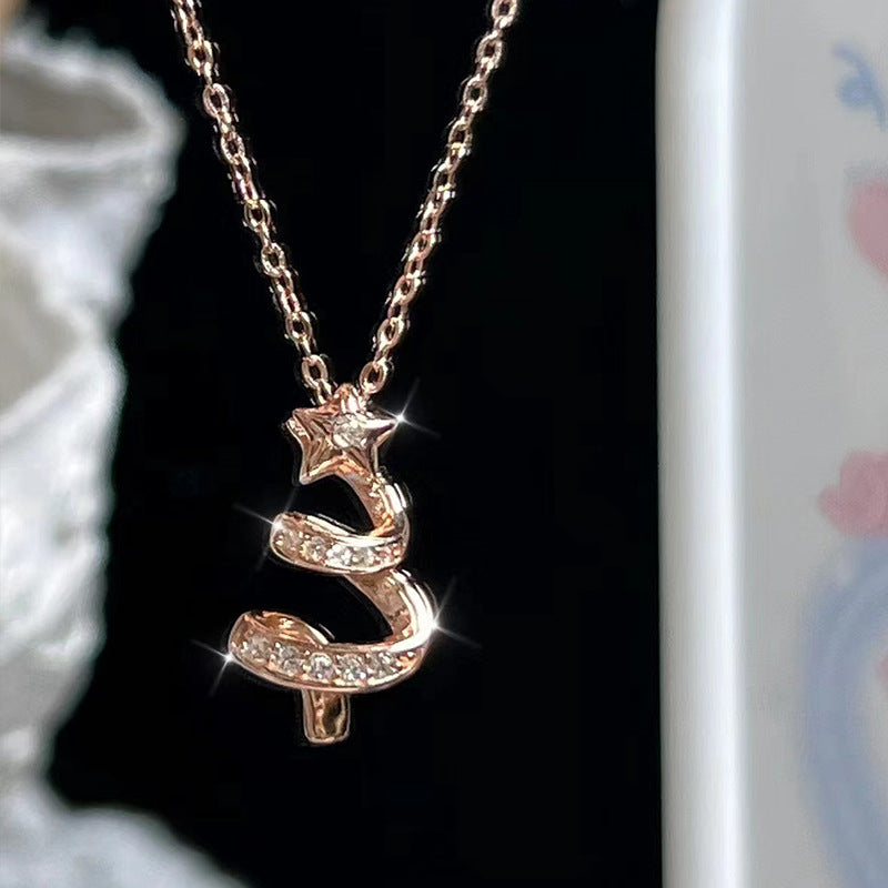Rhinestone Christmas Tree Necklace – Sparkling Snowflake Pendant with Zircon Accents for Elegant Holiday Jewelry and Gift Giving