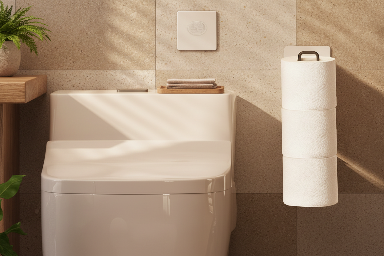 Bathroom Toilet Paper Holder – Over the Tank Storage Organizer with Extra Roll Capacity for Small Bathrooms and Restrooms