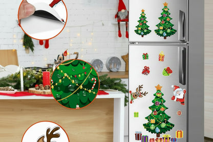 Magnetic Christmas Tree Fridge Decor – Santa Reindeer Magnet Set for Refrigerators and Metal Surfaces