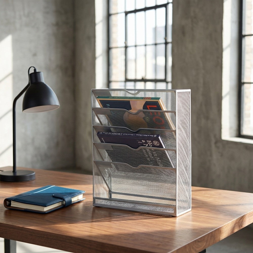 Mesh File Organizer – 5-Tier Desktop and Wall Mount Document Holder for Letters, Mail, Files and Office Organization