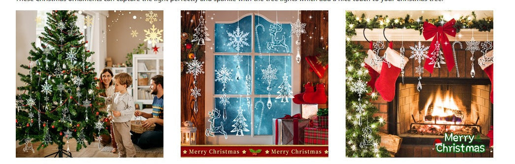 Acrylic Crystal Snowflake Ornament Set – Christmas Tree Icicle Hanging Decorations for Holiday Parties and Elegant Winter Displays
