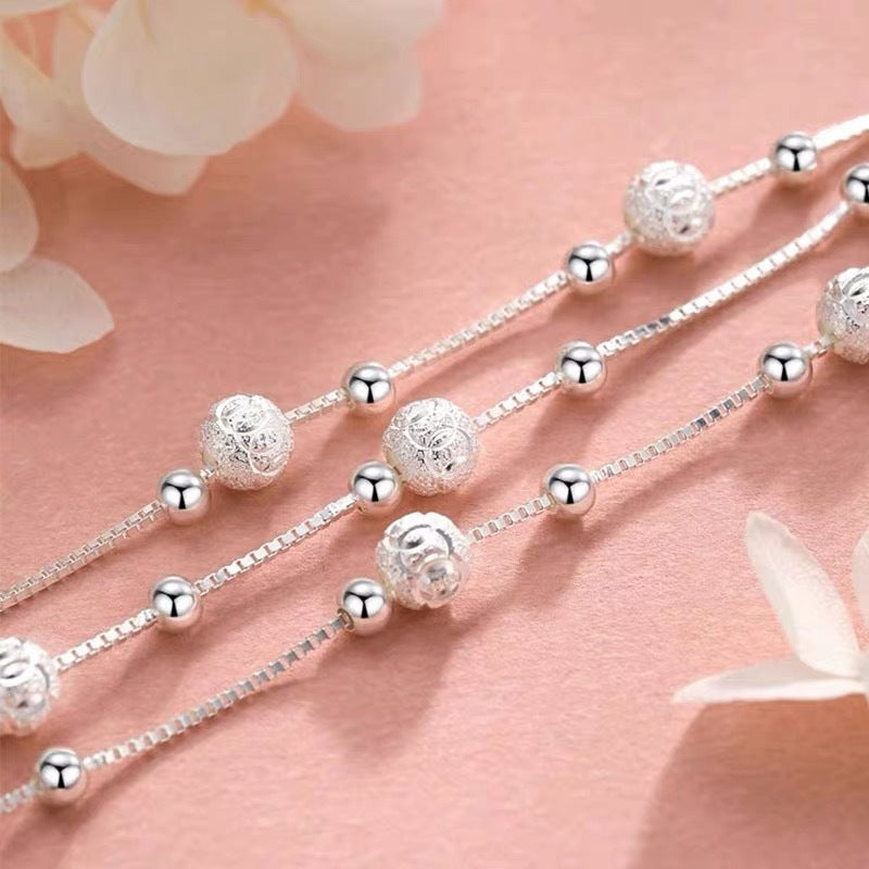 Sterling Silver Lucky Bead Bracelet – 925 Luxury Multi-Layer Charm Jewelry with Elegant Design for Women, Parties, Anniversaries and Gifts