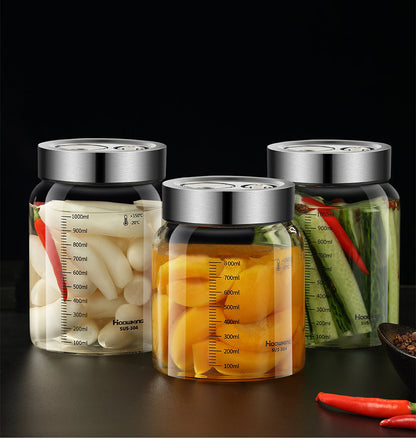 Borosilicate Pickle Jar – Airtight Glass Olive and Cucumber Storage Container with Double Exhaust Valve for Fresh Preservation