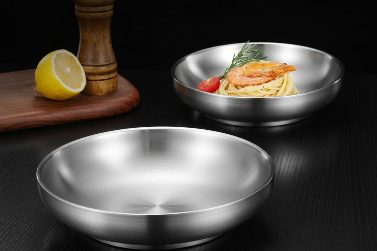 Stainless Steel Banquet Plate – Ultra-Thick Heat-Insulated, Fall-Resistant Dinner Dish with LFGB Certification for Kids, Families, Camping and Everyday Meals