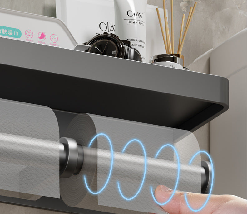 Wall Mounted Toilet Paper Holder – Bathroom Tissue Roll Organizer with Storage Shelf and Convenient Phone Stand