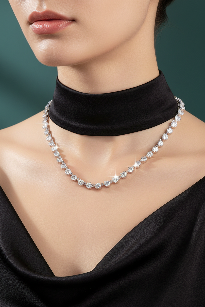 Moissanite Bubble Choker Necklace – Sparkling 3MM Stones with 14K Gold-Filled Finish for Women, Weddings, Parties and Elegant Layered Jewelry Looks