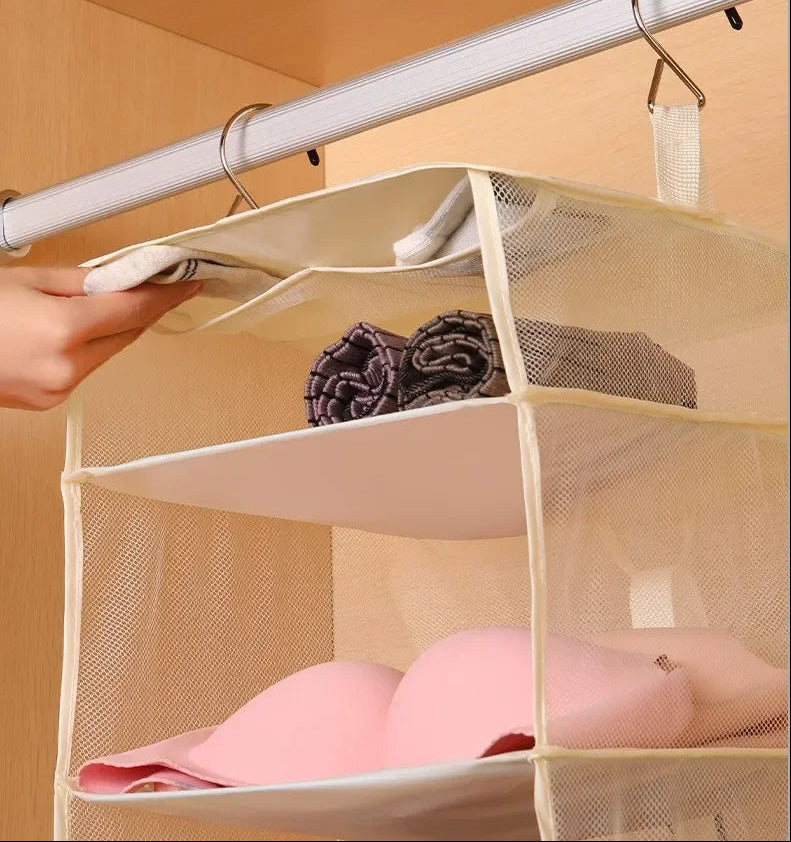 Foldable Hanging Closet Organizer – Portable 3 Shelf Storage Bag for Travel Luggage, Wardrobe and Space Saving Clothing Organization