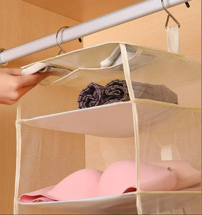Foldable Hanging Closet Organizer – Portable 3 Shelf Storage Bag for Travel Luggage, Wardrobe and Space Saving Clothing Organization