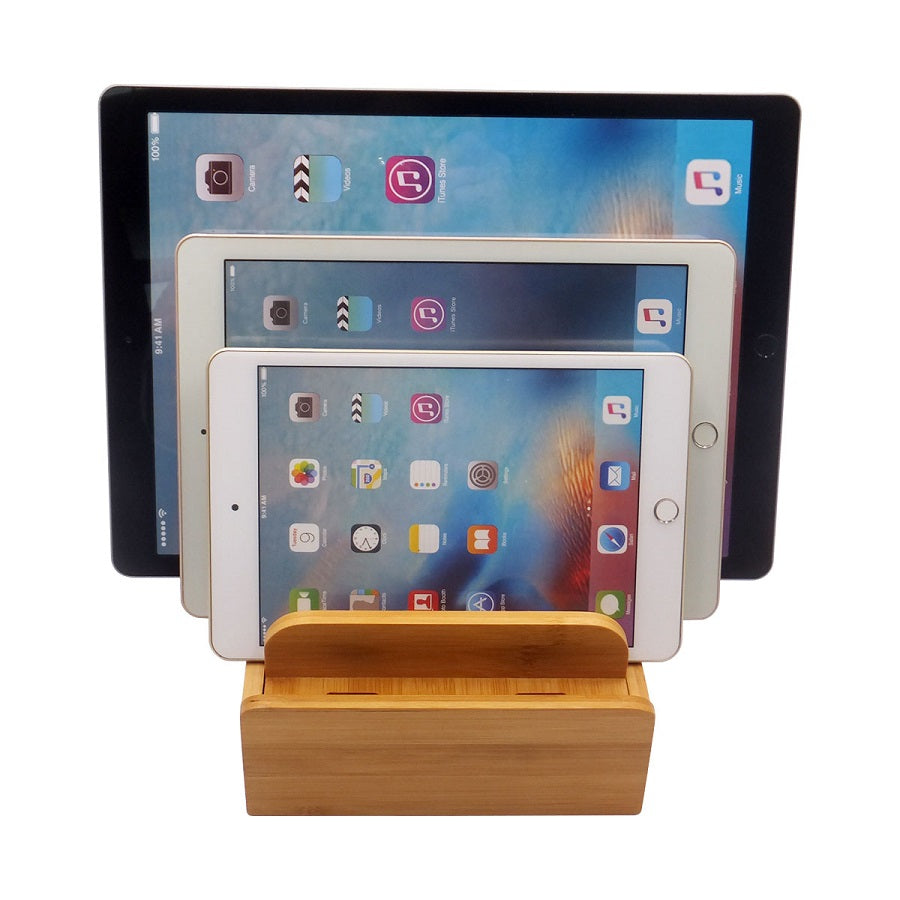 Bamboo Phone Charging Station – Wooden Organizer Stand for iPhone, Samsung, Tablets and USB Cables, Perfect for Home Office Desks