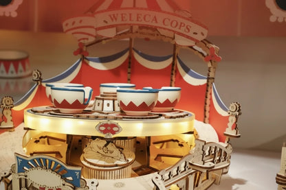 Tilt-A-Whirl Wooden Puzzle – 3D Amusement Park Building Model for Kids, Adults and Creative Display Gift Collection