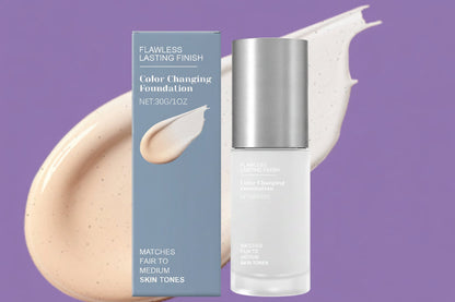 Color-Changing Foundation – Full-Coverage Lightweight Face Makeup that Brightens, Conceals Pores and Fine Lines for a Smooth Natural-Looking Everyday Finish