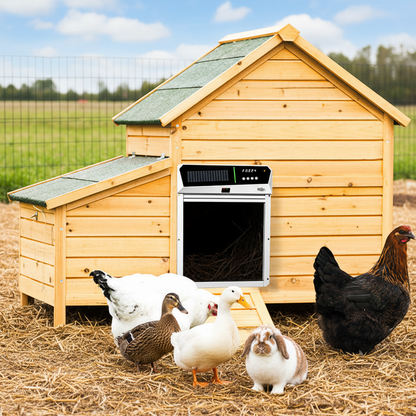 Solar Automatic Chicken Coop Door – Intelligent Light-Sensing Roller Shutter with Power Storage for Convenient Poultry Access, Night Security and Hands-Free Operation