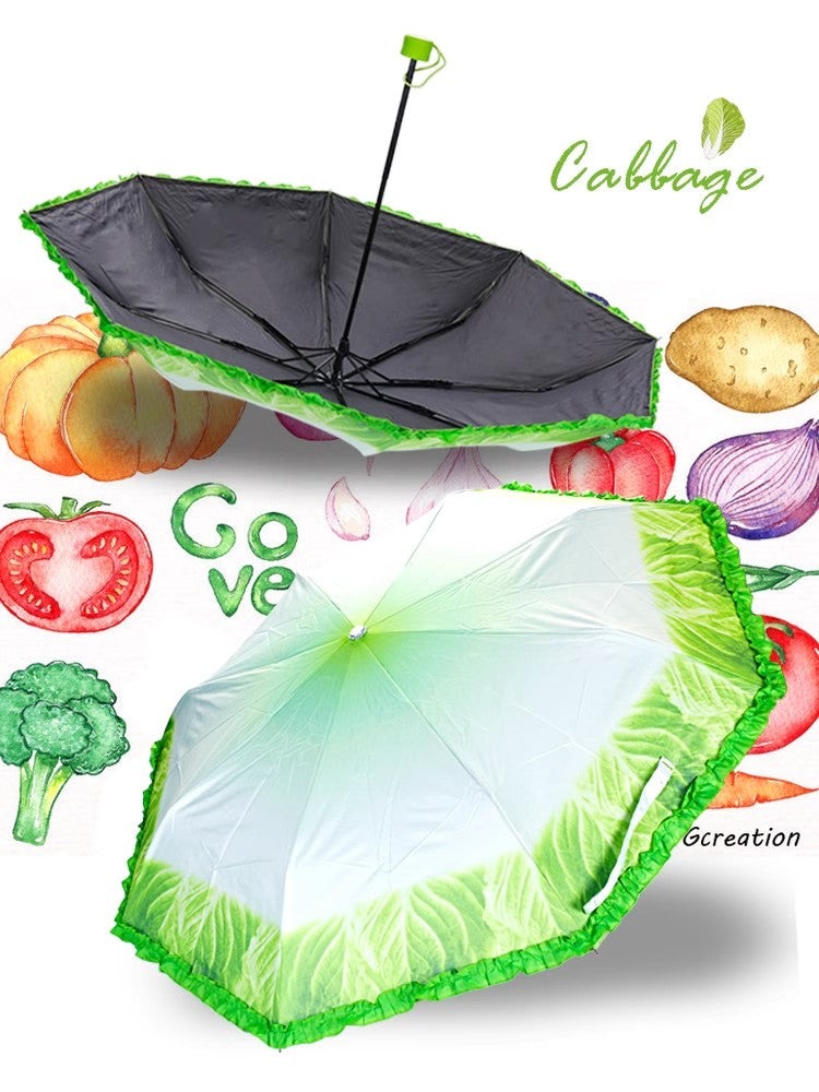 Creative Cabbage Umbrella – Funny Lettuce-Inspired Folding Parasol with UV and Rain Protection for Beach Trips, Travel, Novelty Gifts and Everyday Fun