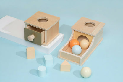 Montessori Coin Ball Busy Drum – Wooden Baby Sensory Toy for Color Matching, Shape Recognition and Early Learning Development