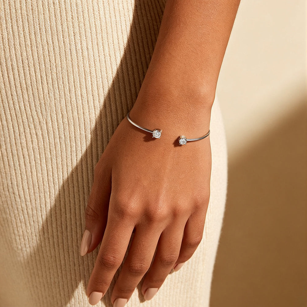 Moissanite Bangle – 2-Stone 5mm S925 Sterling Silver 18K Gold-Plated Diamond-Look Bracelet for Women, Party Jewelry, Special Gifts and GRA-Certified Style