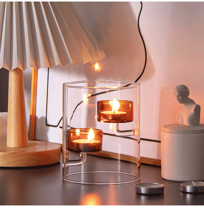 European Glass Candle Holder – Windproof Brown Cylindrical Candle Stand for Dining Tables, Weddings and Elegant Home Decor
