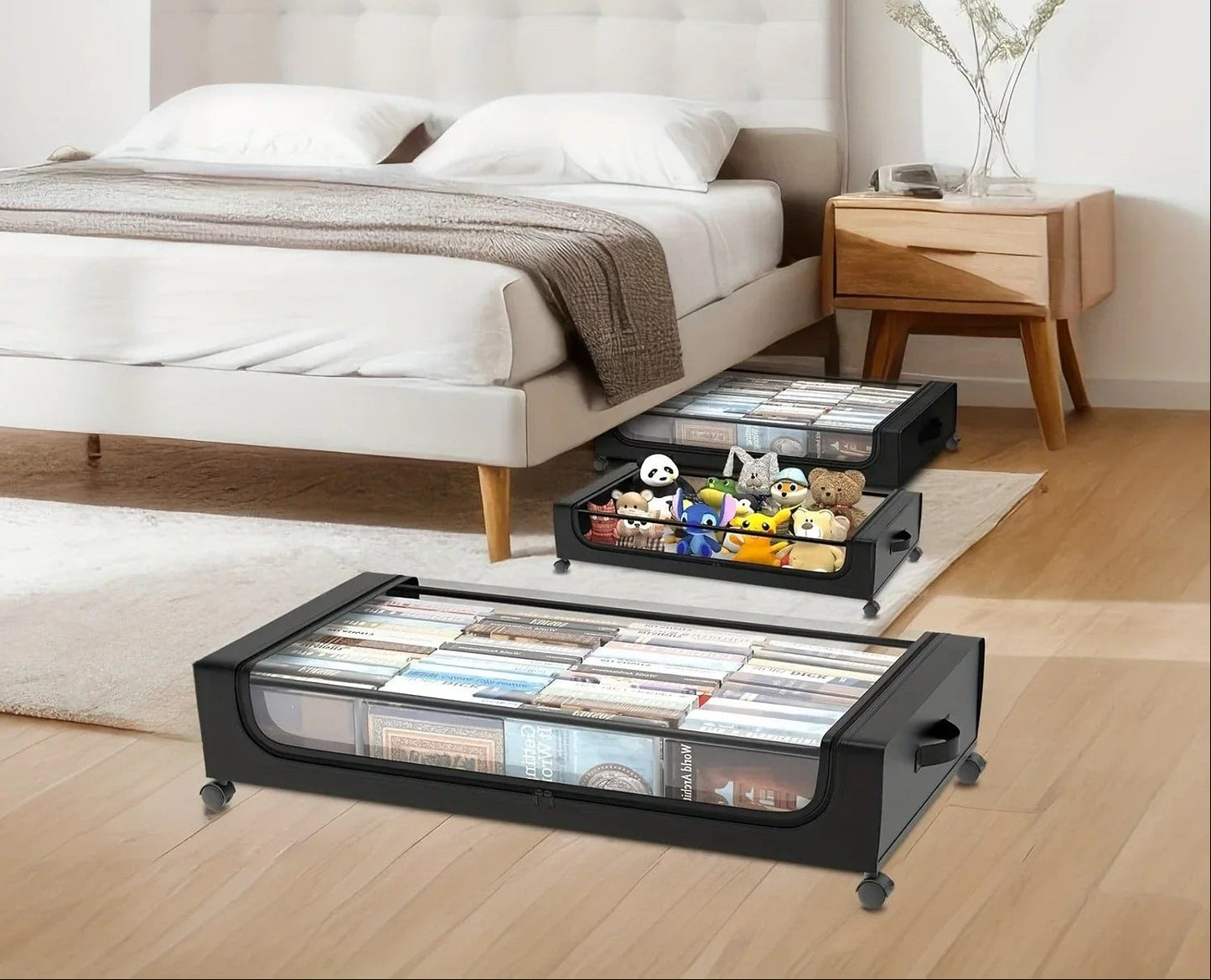 Under Bed Storage Box – Rolling Dust Proof Organizer with Wheels for Clothes, Shoes, Blankets and Bedroom Space Saving