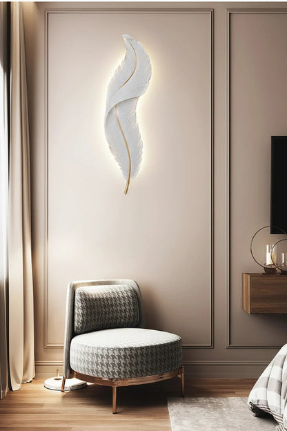 Nordic Feather LED Wall Lamp – Creative Bedside Lighting for Living Room, Bedroom, Corridor and Luxury Home Decor
