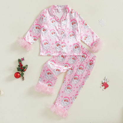 Toddler Christmas Pajama Set – Santa Claus Snowflake Sleepwear with Cozy Fur Trim for Holiday Family Photos and Winter Comfort