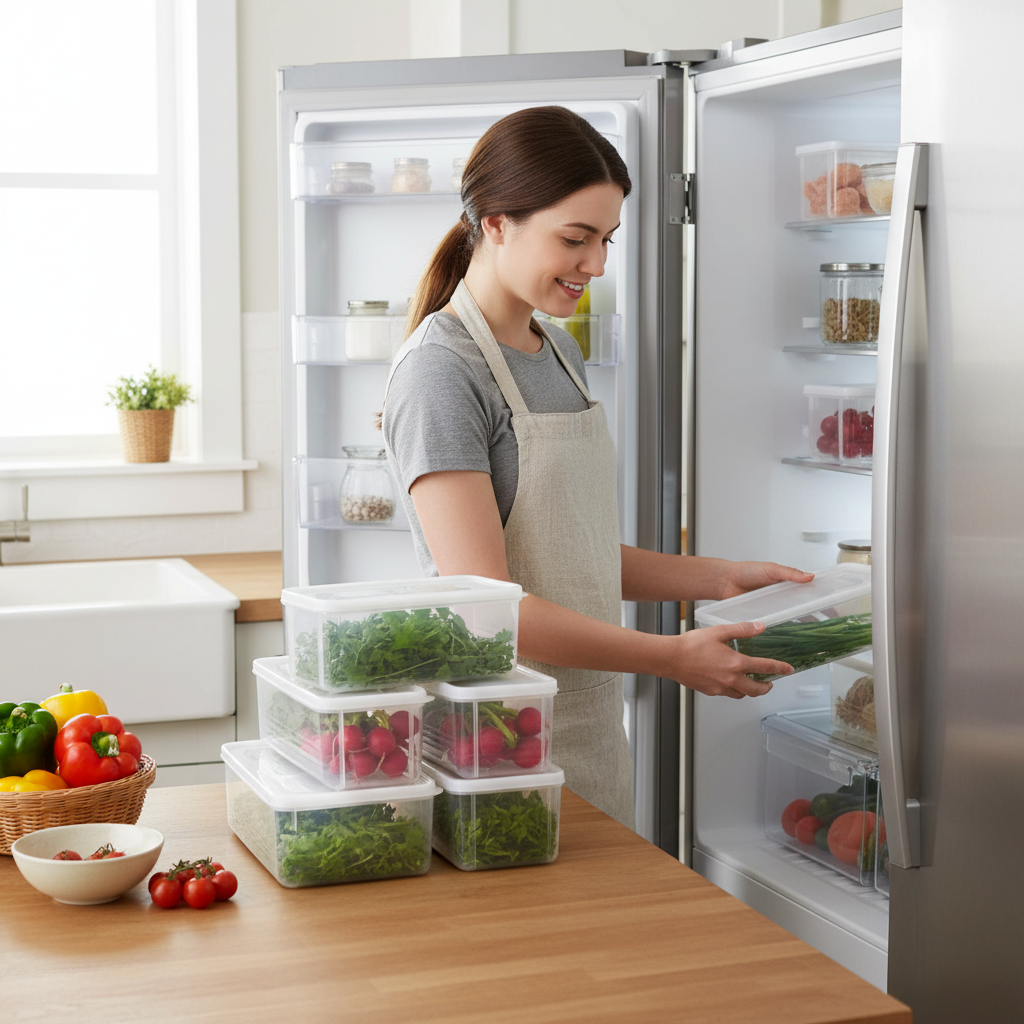 Refrigerator Storage Containers – Sealed Plastic Fresh-Keeping Boxes with Lids for Eggs, Noodles, Scallions, Cilantro and Organized Kitchen Storage
