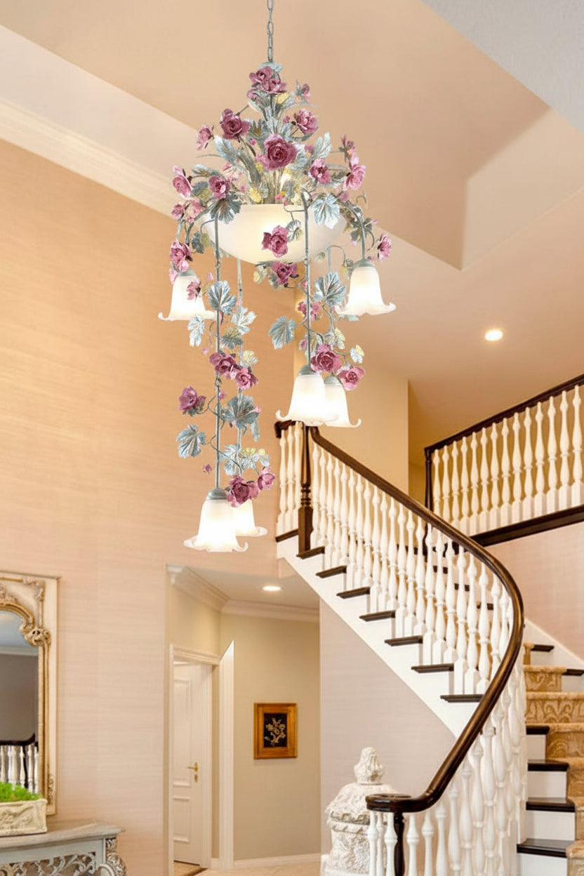 Rose Flower LED Chandelier – Luxury Floral Pendant Light for Hotels, Cafes, Staircases and Elegant Interior Decoration