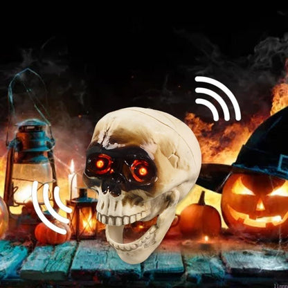 Halloween Animated Skull Decoration – Motion and Sound Detection with Glowing Eyes for Hanging Haunted House Props, Parties and Spooky Home Decor