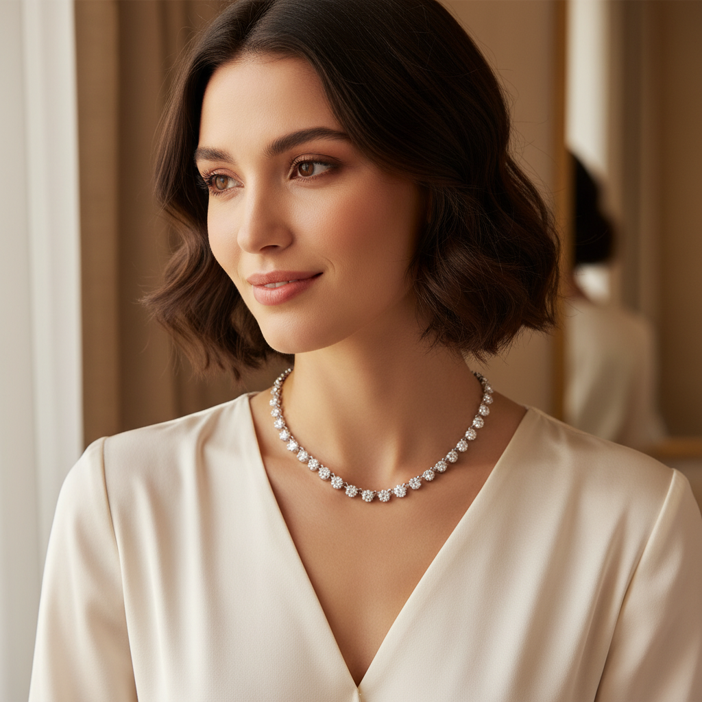 Moissanite Bubble Choker Necklace – Sparkling 3MM Stones with 14K Gold-Filled Finish for Women, Weddings, Parties and Elegant Layered Jewelry Looks