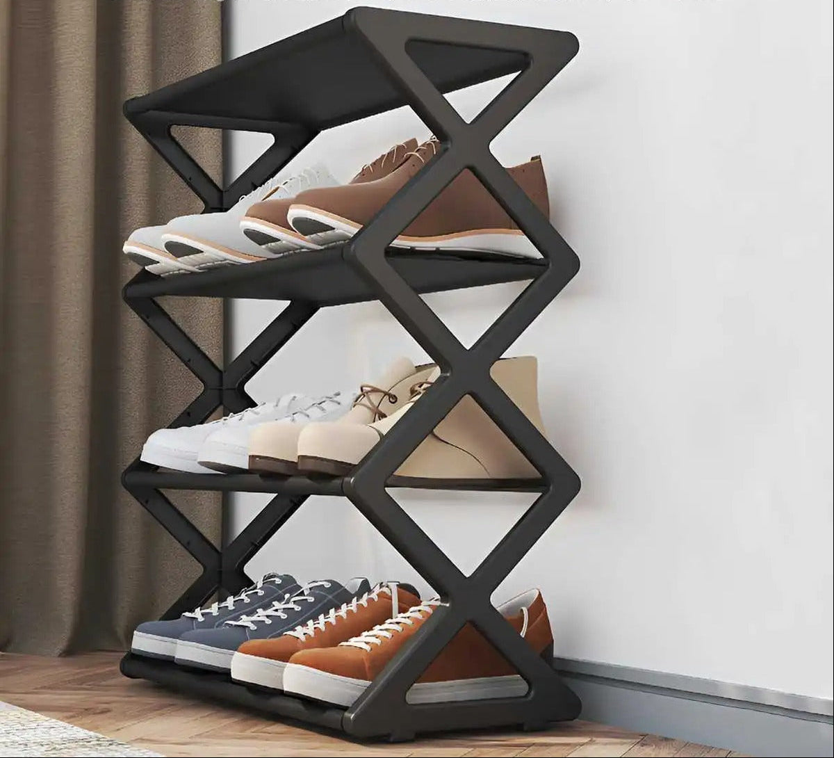 Foldable Shoe Rack – 4 Tier Stable Home Footwear Organizer for Entryway, Dorm, Living Room and Small Space Storage
