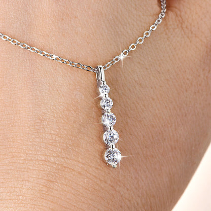 Five-Stone Moissanite Drop Necklace – Brilliant 14K Gold-Filled Long Pendant for Women, Wedding Jewelry, Romantic Gifts and Sophisticated Evening Styling