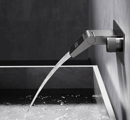 Luxury Gunmetal Brass Bathroom Faucet – Wall-Mounted Hot and Cold Mixer Tap with LED Digital Display and Elegant Single-Handle Design