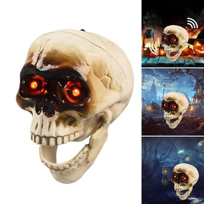 Halloween Animated Skull Decoration – Motion and Sound Detection with Glowing Eyes for Hanging Haunted House Props, Parties and Spooky Home Decor