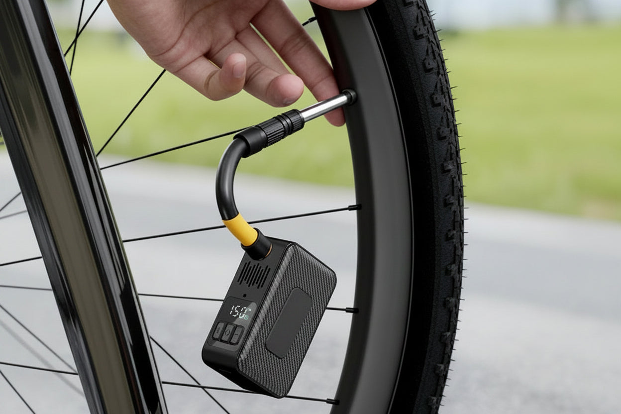 Electric Bike Pump –150 PSI  Portable Smart Tire Inflator for Bicycle Tires with AV/FV Valve Compatibility and Fast Inflation